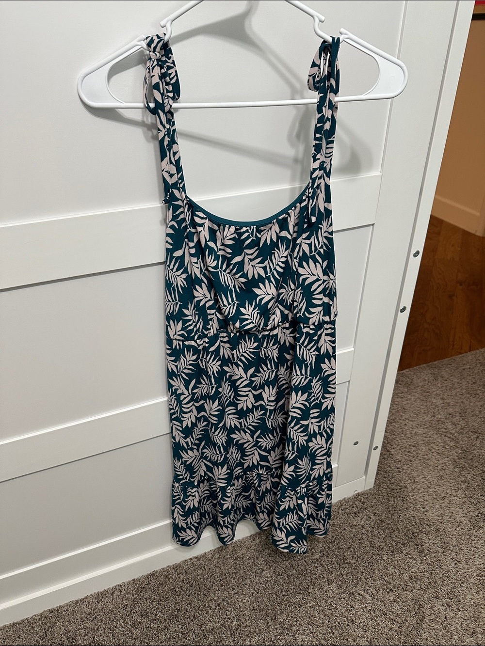Gilli Teal and Cream Leaf-Print Tie-Shoulder Cami